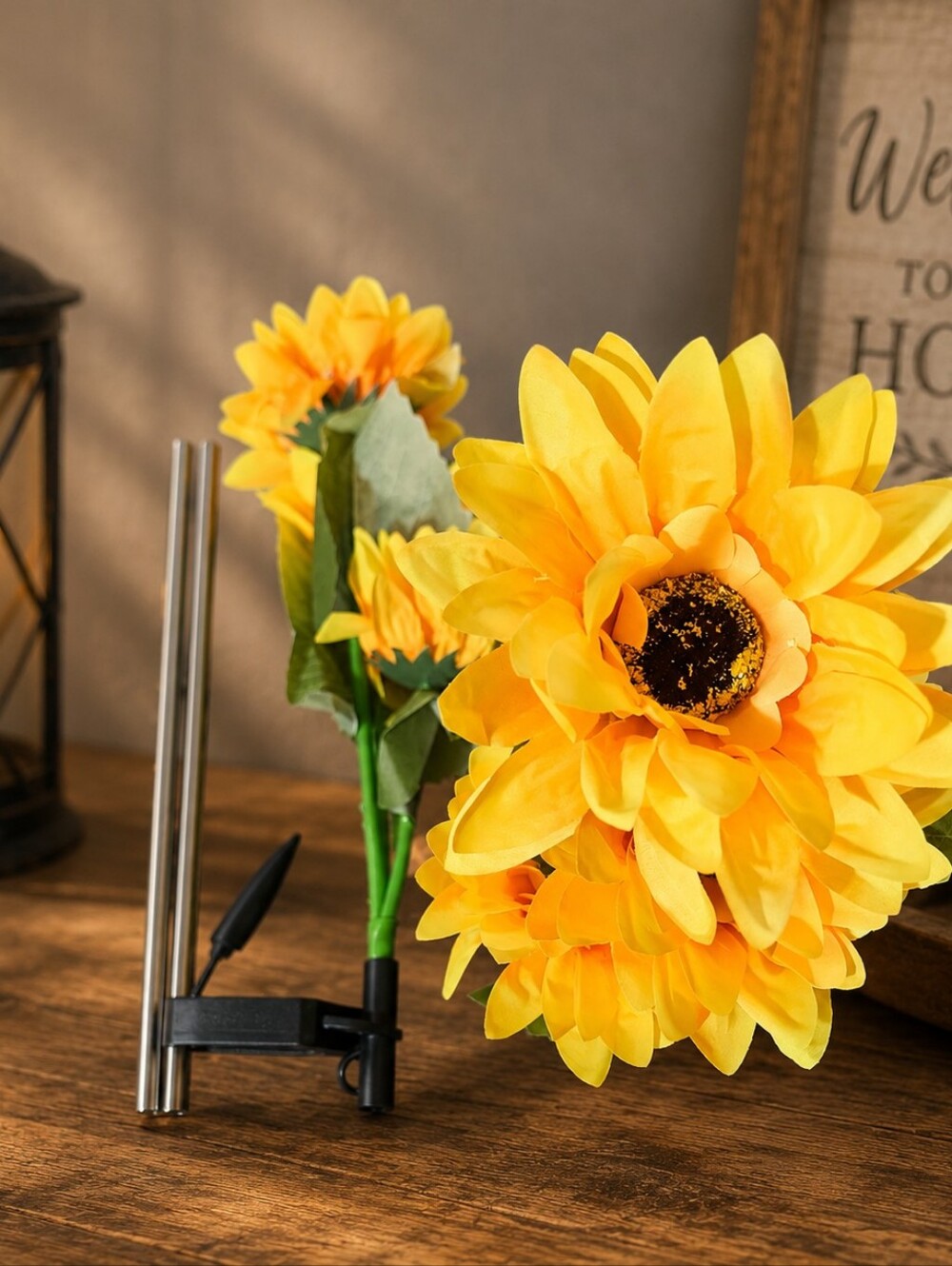 Bright Yellow Faux Sunflower Stem - Decorative Artificial Bloom